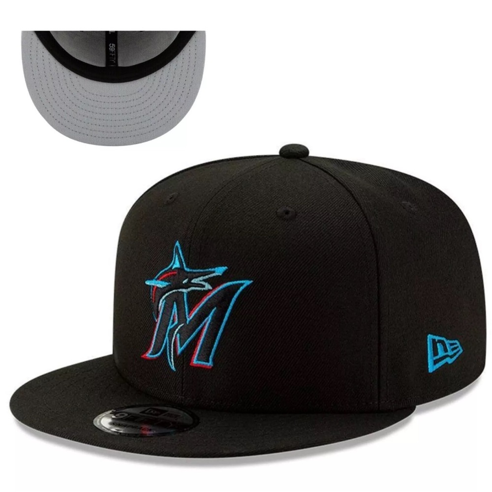 Miami Marlins 9FIFTY Adjustable Snap Back New Era Cap - Black